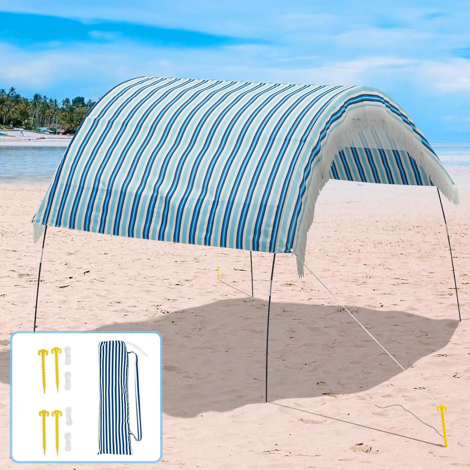 BondFree Beach Shade Canopy,Sun Shade Beach Tent with UPF 50+ UV Protection,Beach