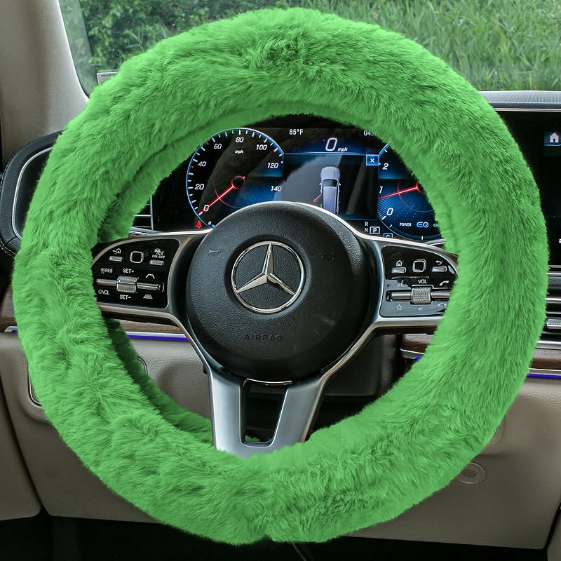 FH Group Doe16 Faux Rabbit Fur Cozy Steering Wheel Cover Ultimate Protection Universal Fit for Most Cars, Trucks, SUVs, and Vans Green