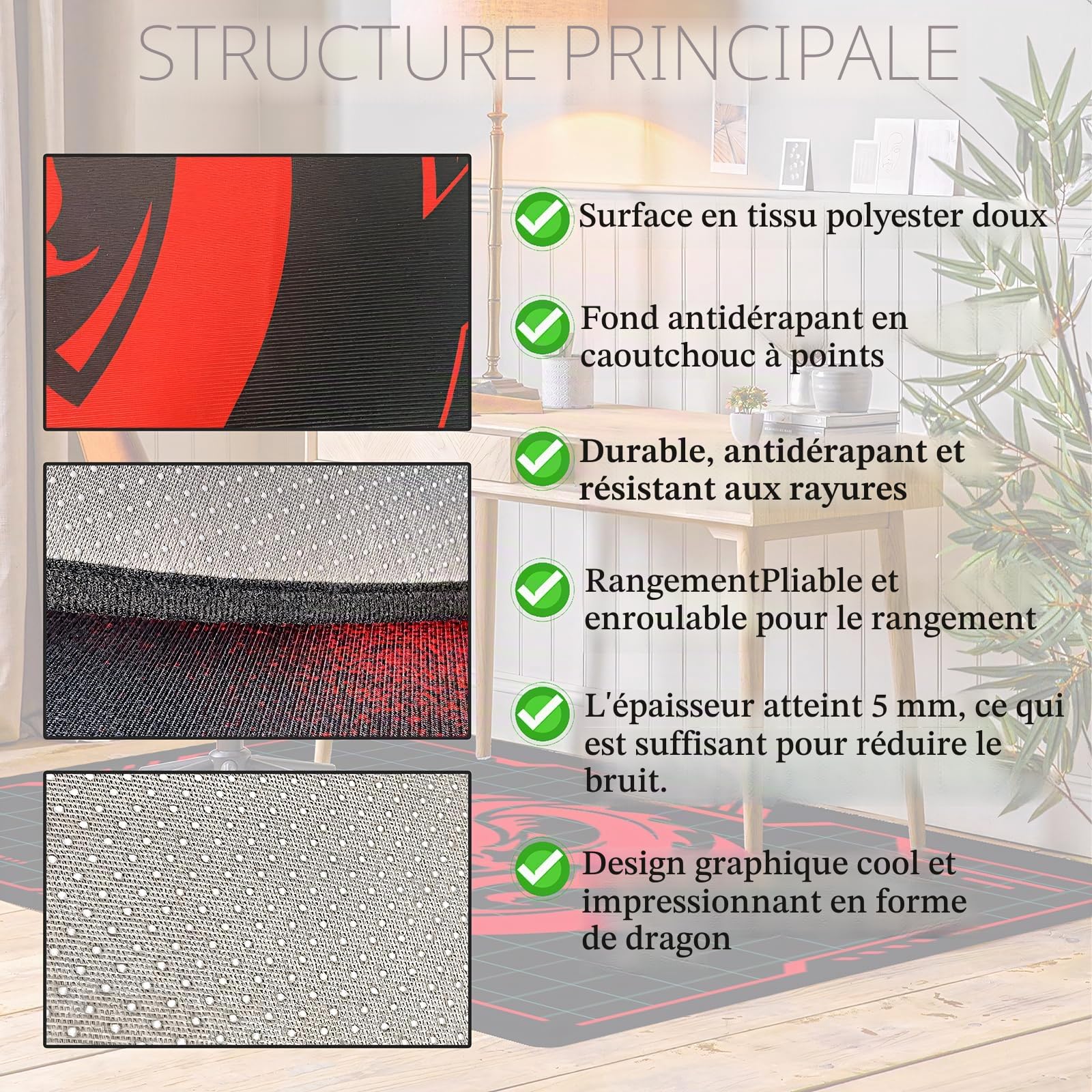 Tapis de protection de sol pour chaise de bureau, 160 cm x 130 cm, convient pour les sols en bois dur et en carrelage. Le tapis de protection convient aux chaises dans les bureaux, les salles