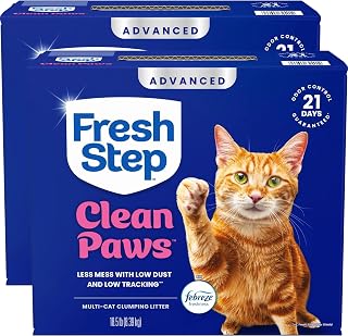 Fresh Step Clean Paws Multi-Cat Clumping Litter with Febreze Freshness - Low Tracking, 37 lb Pack of 2 (18.5 lb Each)