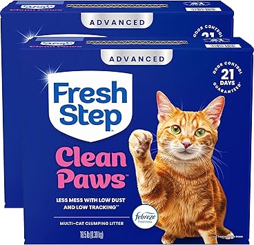 Fresh Step Clean Paws Advanced Multi Cat Clumping Litter with Febreze Freshness, 18.5 lb Each, Pack of 2 (Package May Vary)