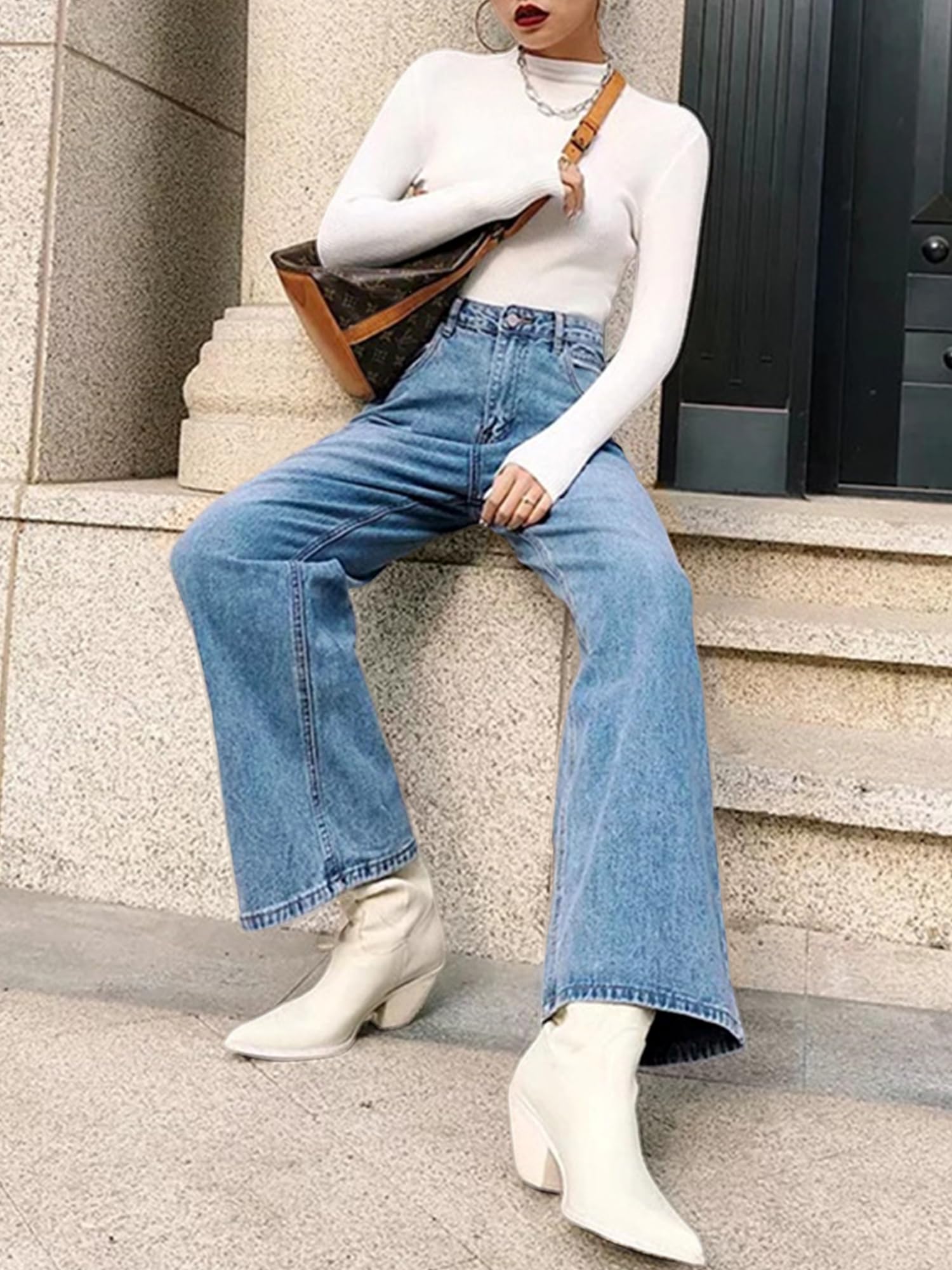 HDLTE Women Wide Leg Jeans High Waist Baggy Jeans for Women Loose Boyfriends Jeans Denim Pants Y2K 90s