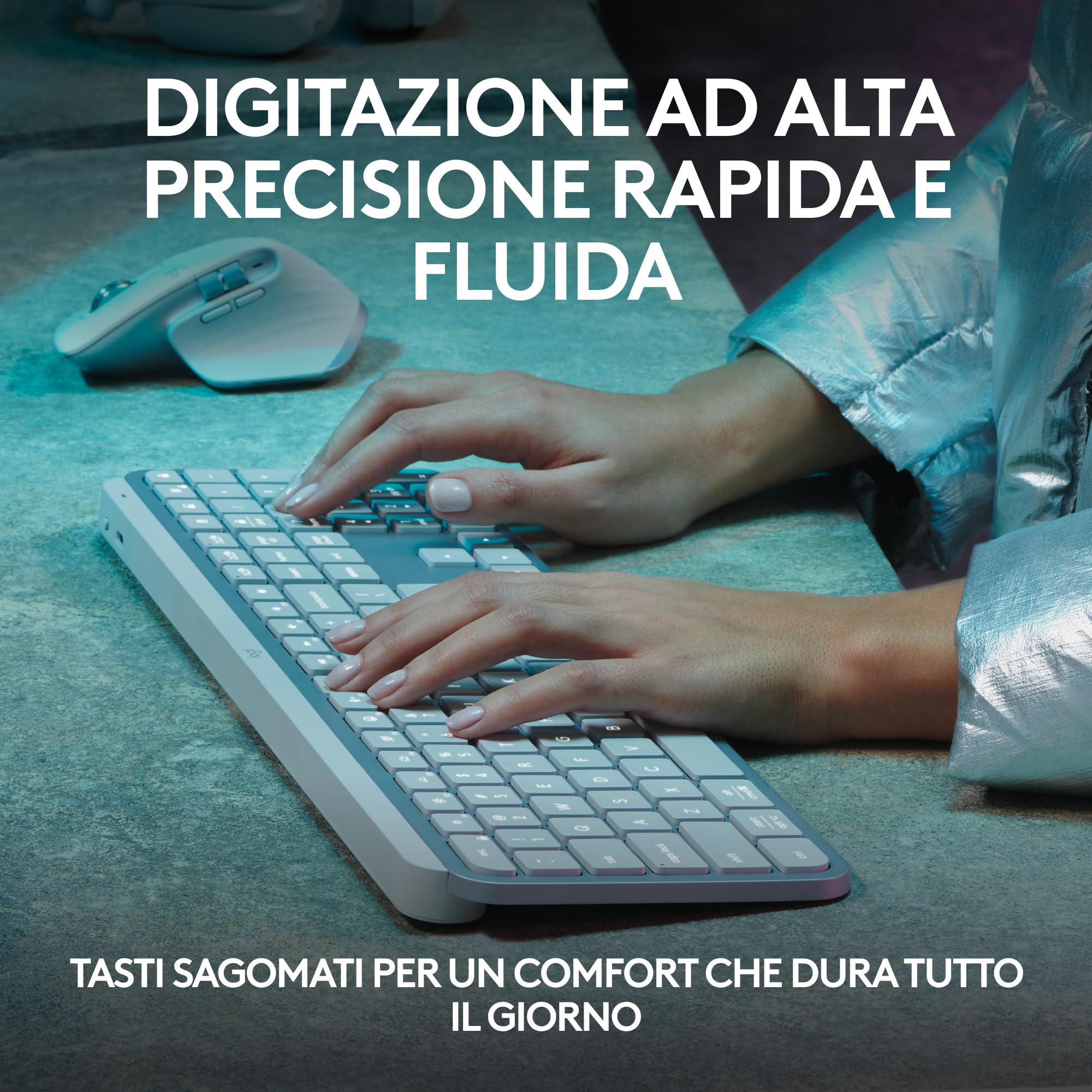 Logitech MX Keys S, Tastiera Wireless, Profilo Basso, Tasti Programmabili, Retroilluminazione, Bluetooth, USB C Ricaricabile, per PC Windows/Linux/Chrome/Mac - Grigio chiaro, Layout Italiano QWERTY