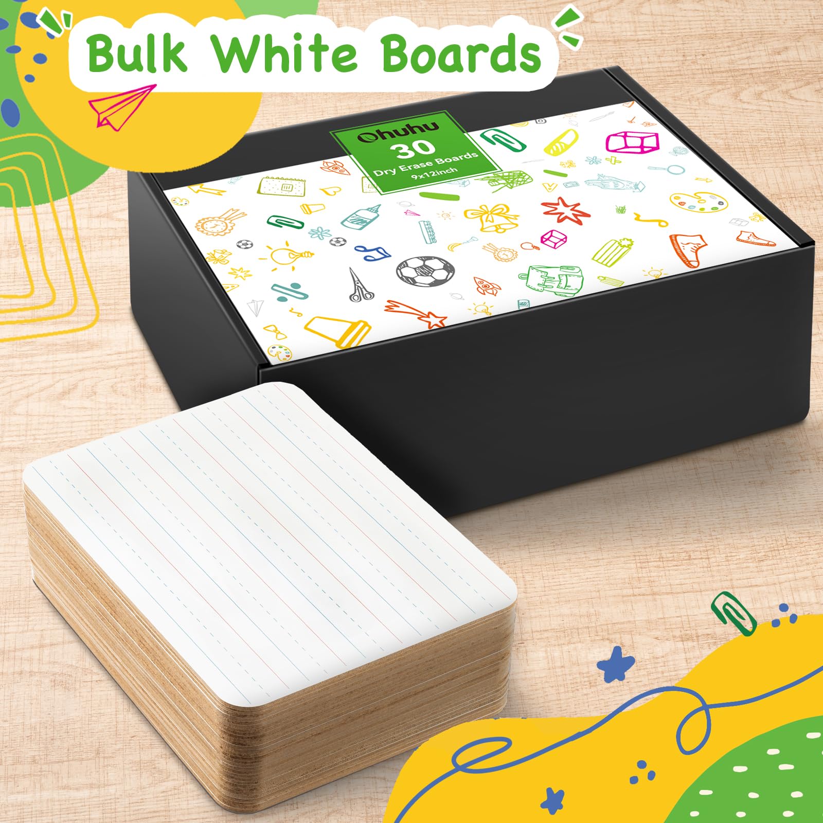 Ohuhu Whiteboard Klein A4, Doppelseitige Mini White Board, Trocken Abwischbare, Tragbares, für Schüler, Klassenzimmer, Schule, Heim und Büro (Blank & Lined, Only Whiteboard - 30 Pack)