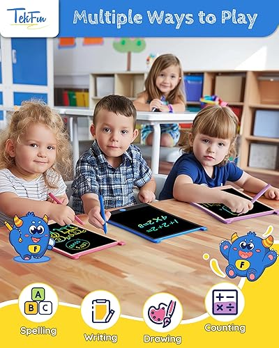 Miniatura 8 de TEKFUN Juguetes para niños, 2 tabletas de escritura LCD con lápiz óptico antipérdida, tablero de dibujo borrable de 10 pulgadas, almohadilla de