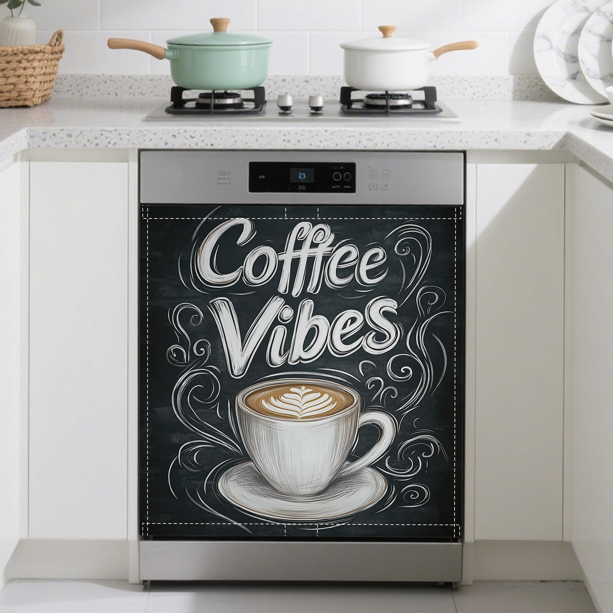 Coffee Cup Words Dishwasher Magnets Decorative Cover,Coffee Vibes Magnet Fridge Panel Decal for Home Kitchen Decor,23x26 in
