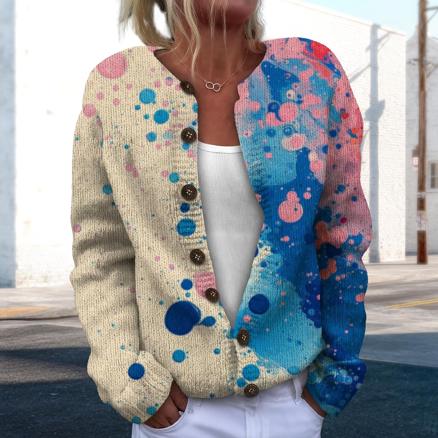 Cardigan Sweaters for Women Crewneck Long Sleeve Open Front Sweater Coatwear Slim Fit Floral Print Winter Cardigans - Image 2