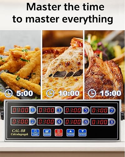 Vista 4 de Temporizador de cocina digital comercial de 8 canales, temporizador de cálculo de acero inoxidable con alarma fuerte para restaurante, recordatorio