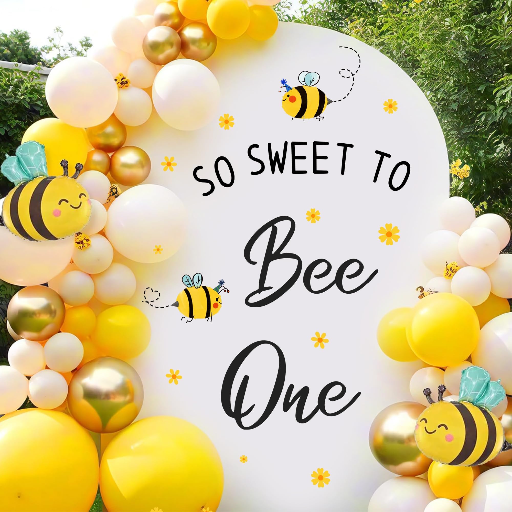 Bee 1st Birthday Decorations Sweet to Bee One Sign Decals for Backdrop Honey Bees Balloon Arch Signs for Baby Boys Girls First Birthday Party Supplies Happy First Bees Day Vinyl Stickers Party Banner