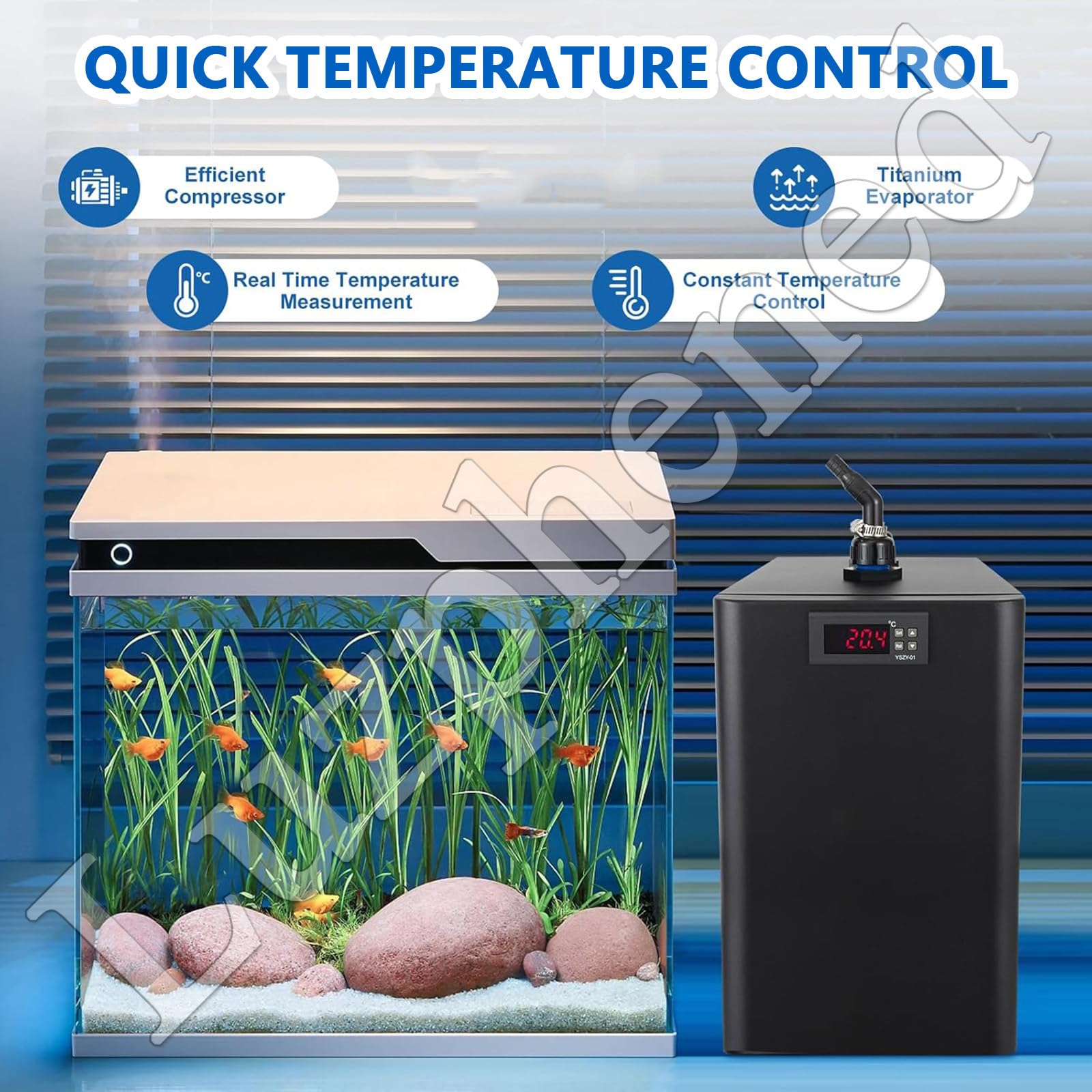 Sistema de refrigeración de acuario enfriador de agua con función de circulación, ideal para hidroponía, peceras, malezas, ajolote, medusas, coral y camarones, 160 L a 500 L