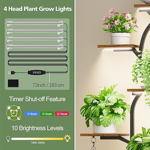 Miniatura 3 de Soporte para plantas de interior con luces de crecimiento, estante de plantas de interior de 7 niveles, soportes de plantas de 64 pulgadas de alto
