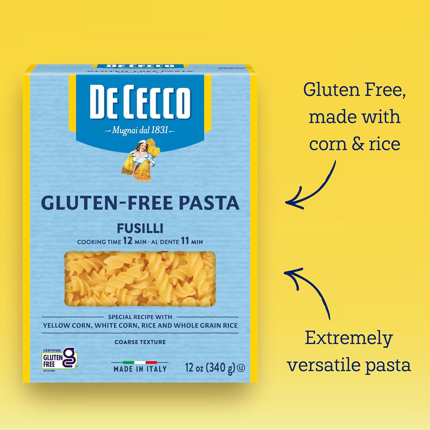 De Cecco Fusilli Gluten Free, 12 Ounces (Pack of 6)