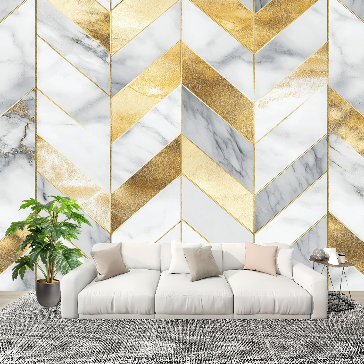 Tapeta ścienna 350 x 256 cm, luksusowy, geometryczny marmur tapeta na fizelinie, złota, pyłoszczelna, panoramiczna, plakat do pokoju dziecięcego, sypialni, salonu, plakat ścienny