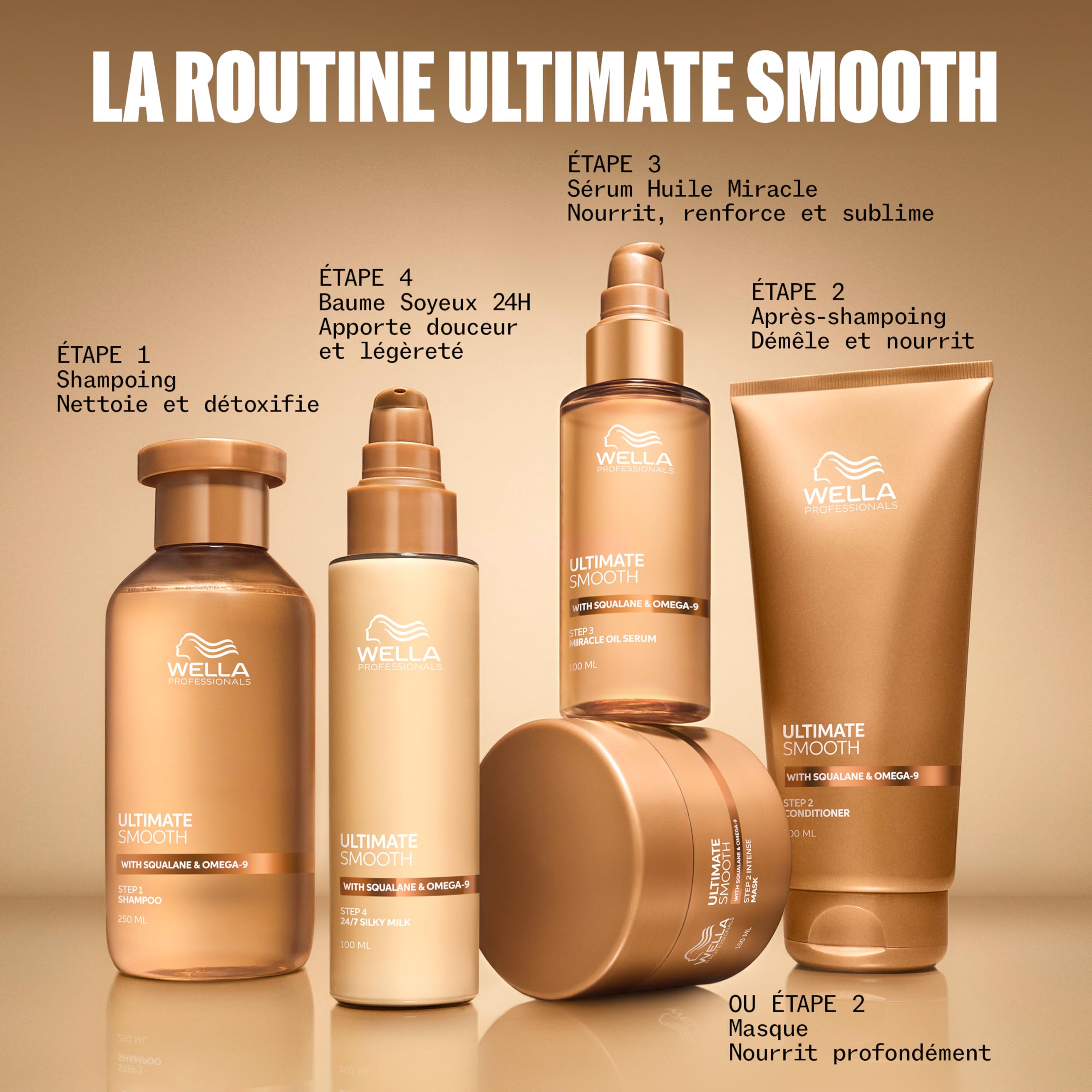 Wella Professionals Ultimate Smooth Shampoing - shampoing nourissant à base de squalane et d'oméga-9 pour cheveux secs, ternes et frisés