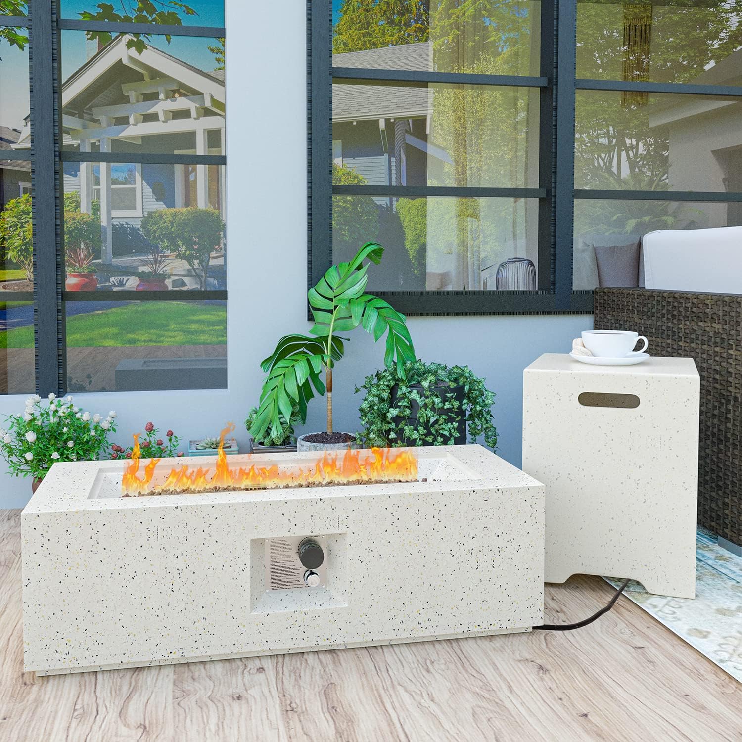 Tavolo da esterno senza fumo per Patio a Gas propano con coperchio per parabrezz