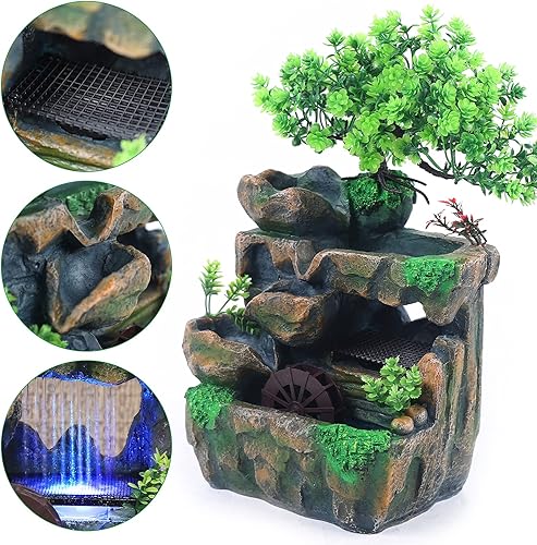 Miniatura 5 de Adornos de rocalla de fuente de agua con cascada y luces LED de colores, mini cascada de escritorio, pequeña rocalla para oficina, hogar, dormitorio