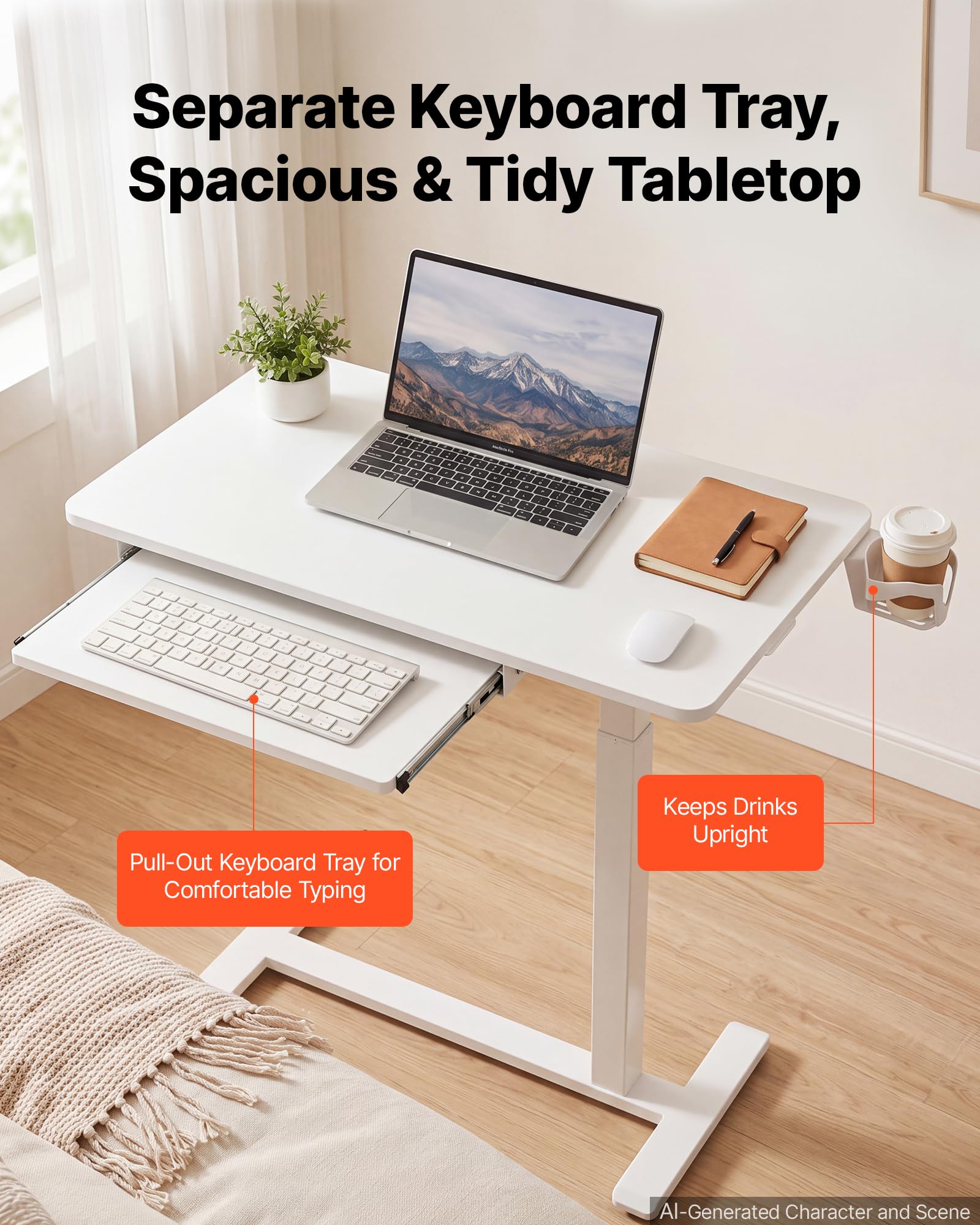 VEVOR Table de Lit à roulettes Cachées 80x45cm Plateau pour Clavier Blanche