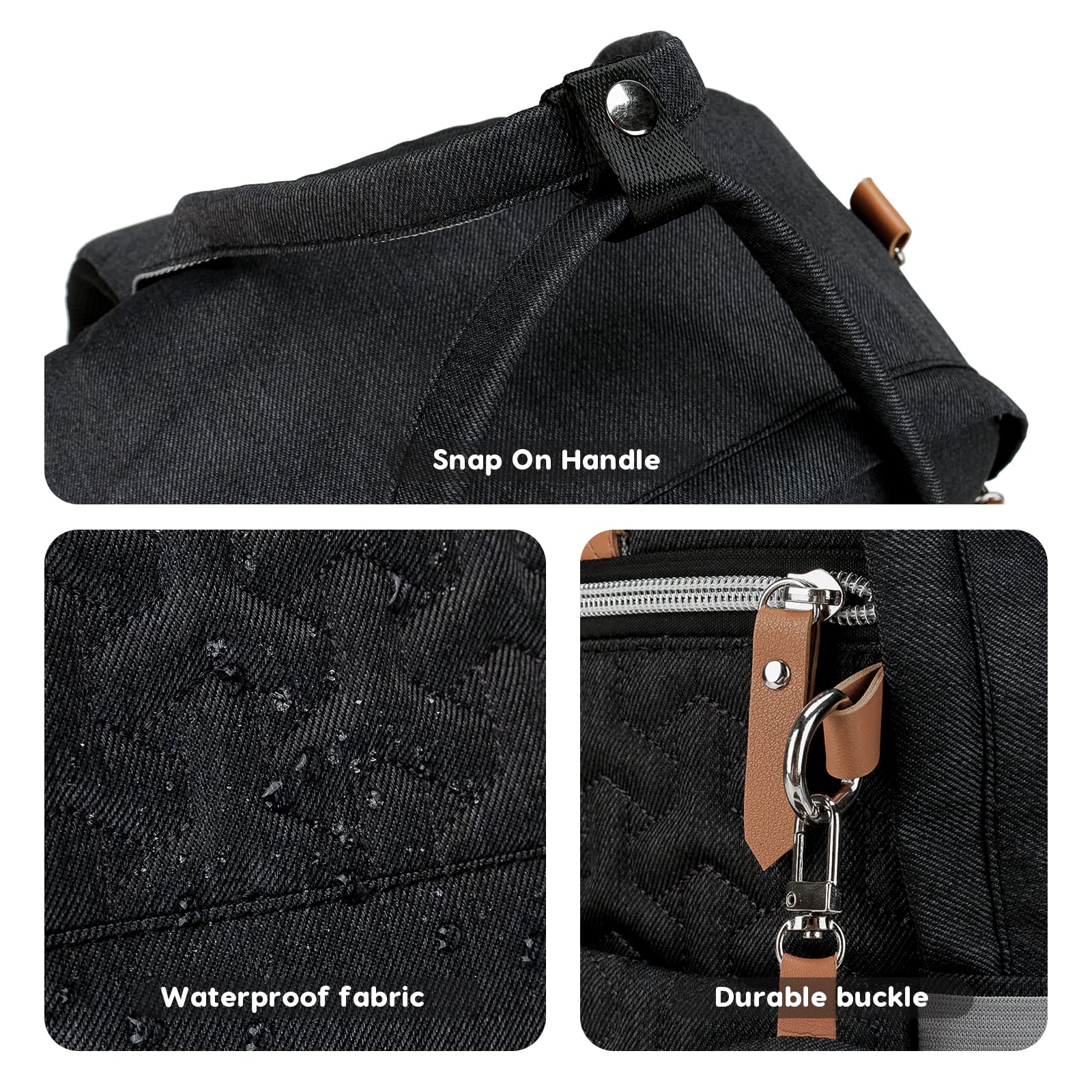 SONARIN Portable Grande Capacité Sacs à Dos à Langer pour Bébé,Sacs à Langer Multifonctionnel Imperméable Sac à Couches de Voyage avec Sac à Tétine & Crochets de Poussette(Noir)