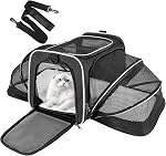 Expandable Cat Carrier,Pet Carrier Airline Approved 5-Side Ventilation Soft Cat Carrier Bag with Removable Fleece Pad and Shoulder Straps Fit Pets (Grey Blue, 40L x 25W x 25H cm)