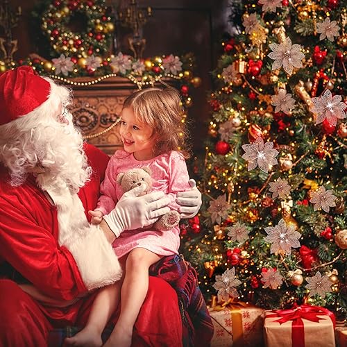 Miniatura 5 de 36flores de Pascua con purpurina para decoración de boda, árbol de Navidad, Año Nuevo (oro rosa)