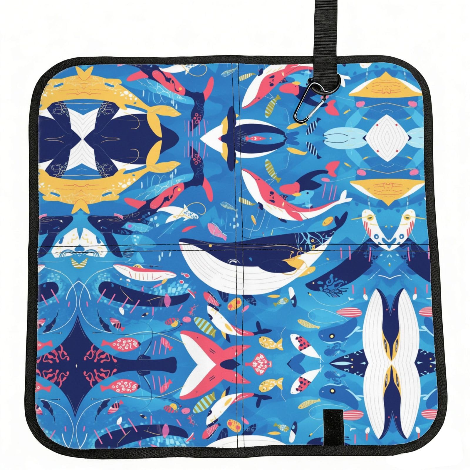 WBQLSL Colorful whales Foldable Seat Cushion - Portable Stadium Pad with Carabiner for Camping Hiking Picnic Beach