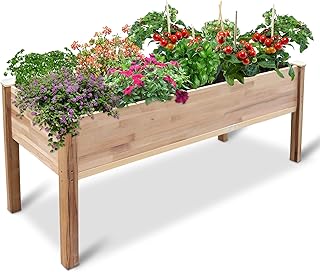 Jumbl Raised Canadian Cedar Garden Bed | Elevated Wood Planter for Growing Fresh Herbs, Vegetables, Flowers, Succulents & Other Plants at Home | Great for Outdoor Patio, Deck, Balcony | 72x23x30â€