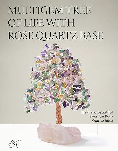 Miniatura 4 de KALIFANO Árbol de la vida natural prémium (414 piedras preciosas) Árbol de cristal de chakra con base de cuarzo rosa con propiedades curativas