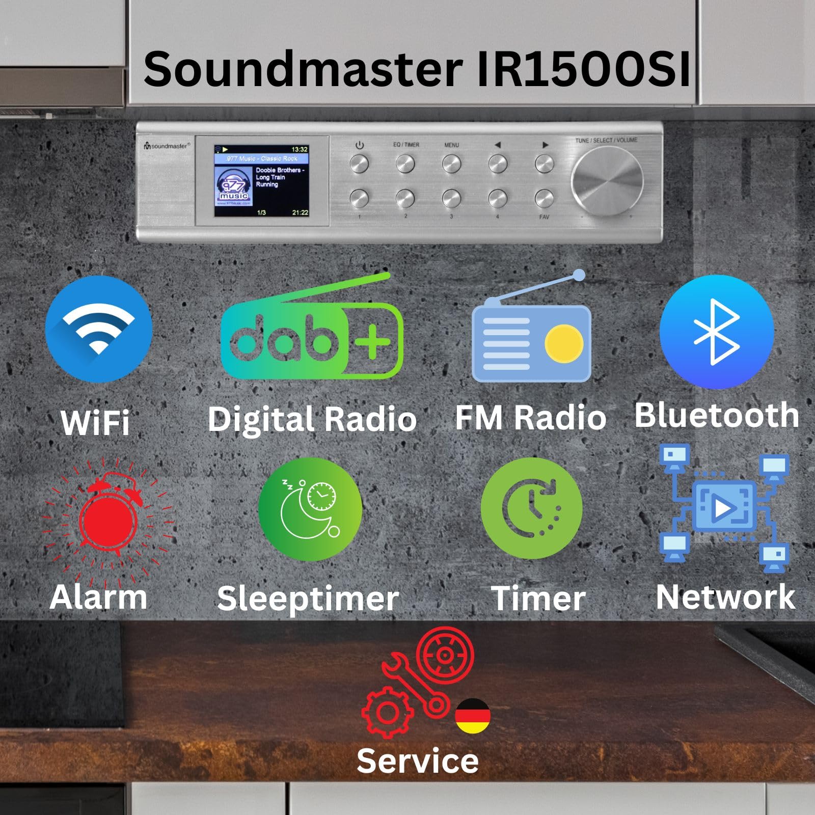 Soundmaster IR1500SI Radio da Cucina DAB+ FM-RDS Bluetooth WLAN Vivavoce Doppio Allarme Timer