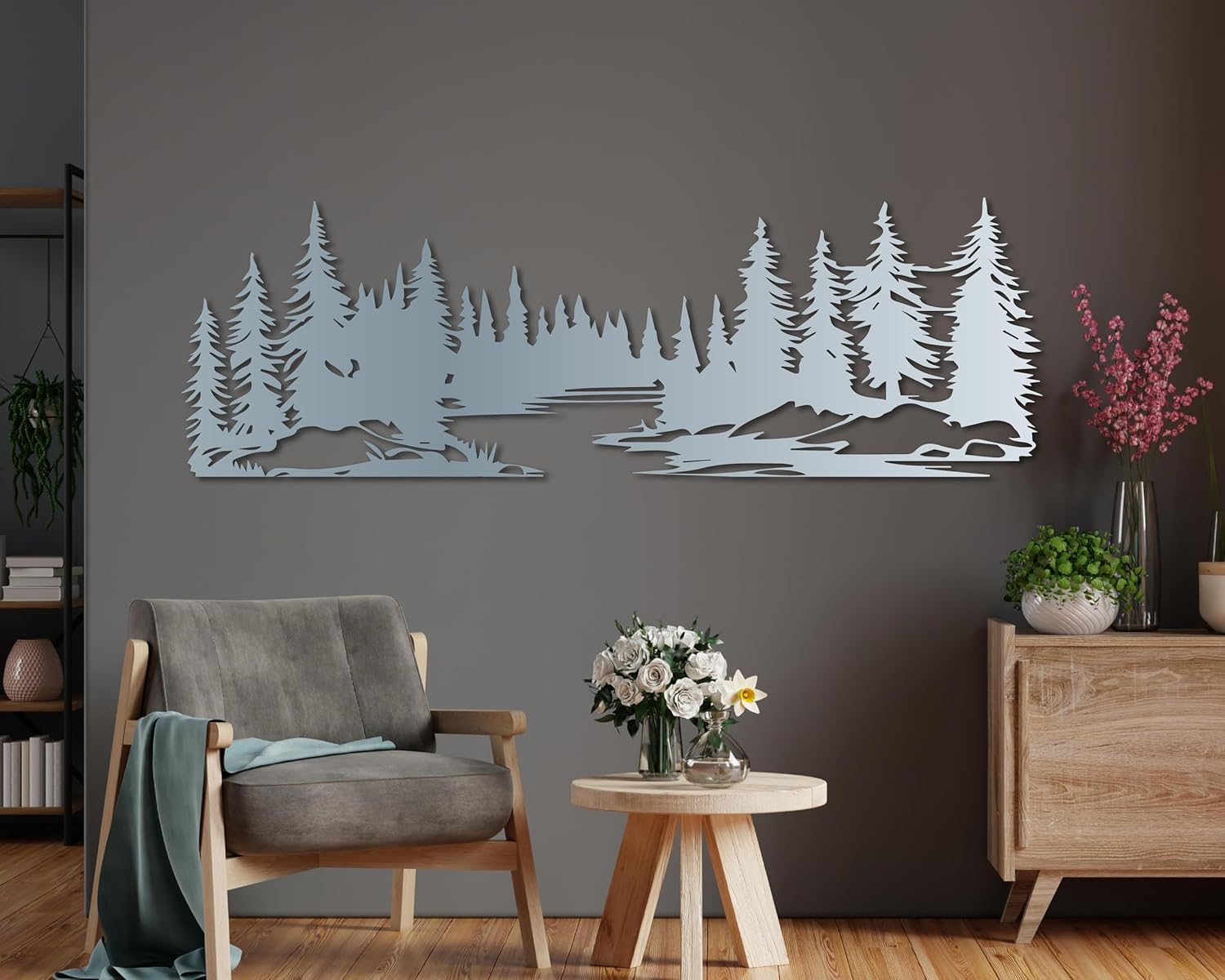 KAWA METALWORKS Trees and River Landscape Metal Wall Art, Forest Rustic Metal Wall Hanging, Lodge and Cottage Wall Decor, Nature Inspired Wall Sculpture, Indoor and Outdoor Decoration