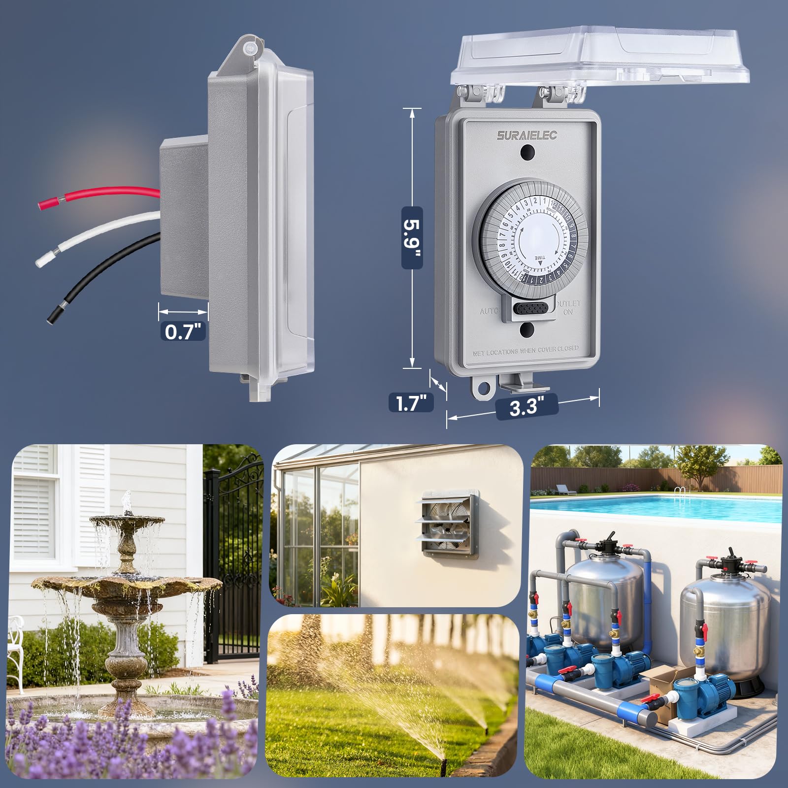 SURAIELEC Temporizador mecánico UPTM03A01 de 24 horas de 20 amperios