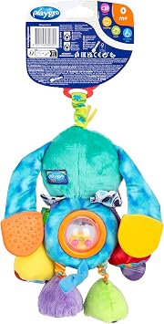 Playgro Activity Friend Doofy Dog, Vibrant Pram Rattle Toy with Easy Attach Clip for Prams, Car Seats & Capsules - Engaging Dog Baby Toy with Textured Bug Teether for Gums - from 0 Months