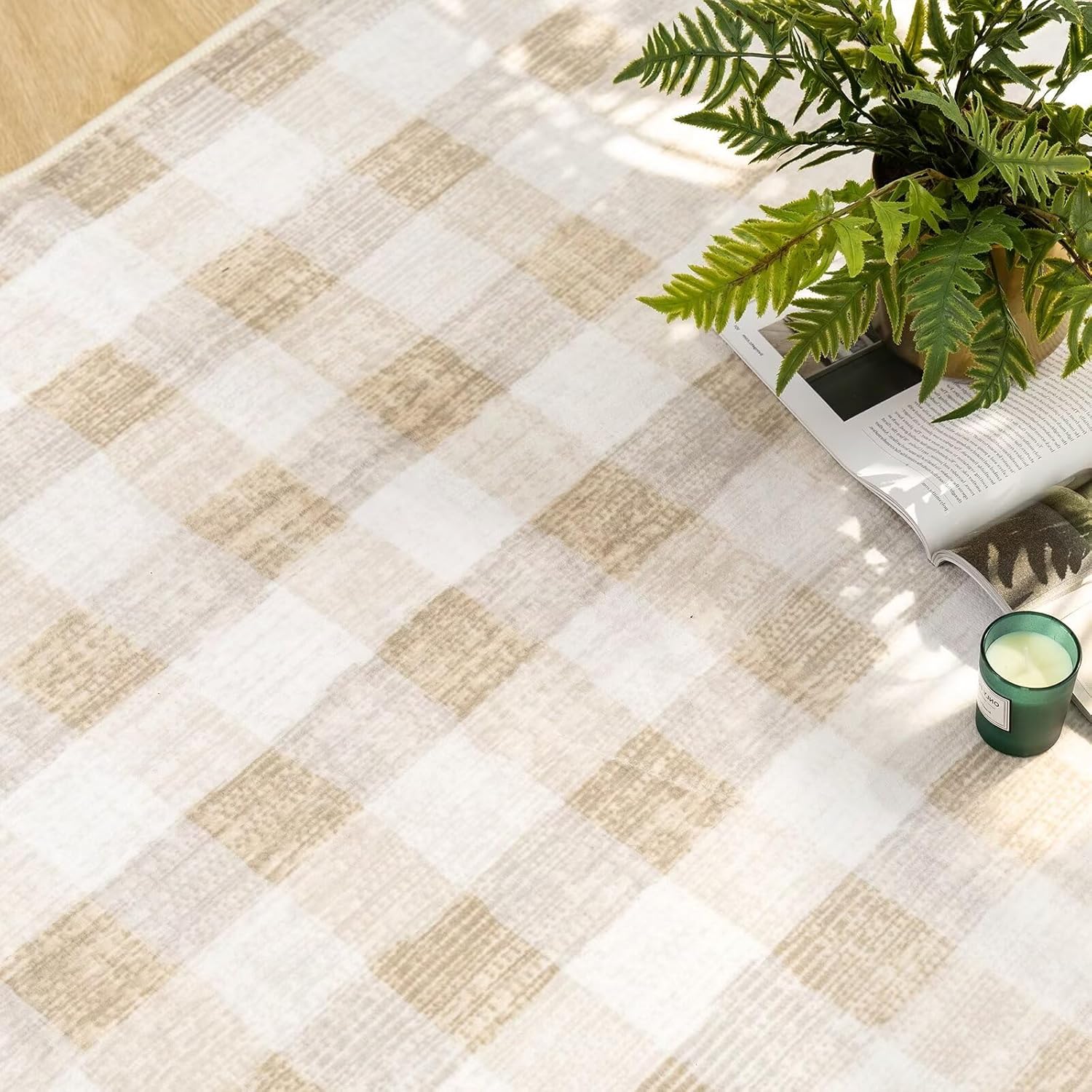 COLORPAPA Checkered Area Rug 2x3, Washable Rugs for Living Room, Modern Neutral Non Slip Indoor Carpet for Bedroom Office Patio Dining Room (Beige) - Image 9