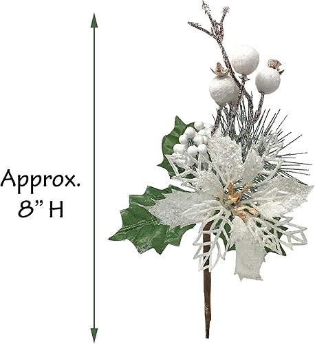 Miniatura 6 de BANBERRY DESIGNS Juego de 10 púas para árbol de Navidad, piña, flor de pascua blanca flocada, manzana, bayas, cono de pino y vegetación, 5 cada uno2