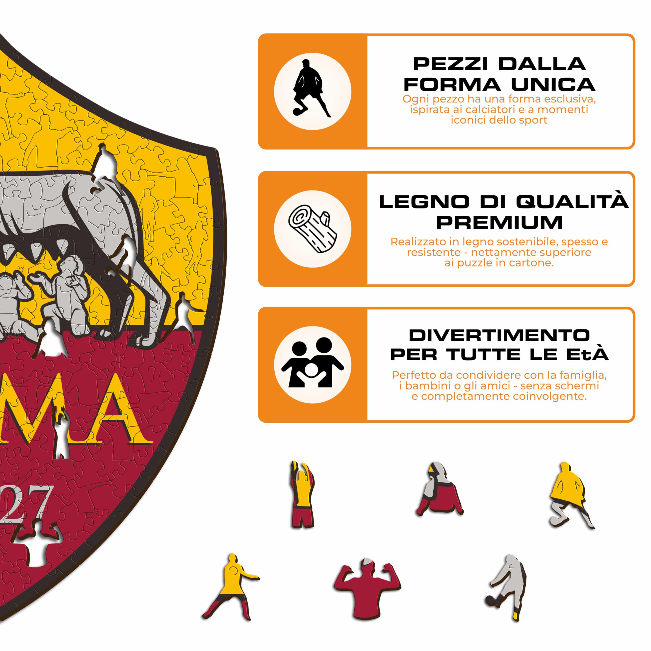Iconic Puzzles, Roma Logo, Prodotto ufficiale, Puzzle di Legno per Adulti e Bambini, Legno 100% Sostenibile, Taglia M, 270 Pezzi