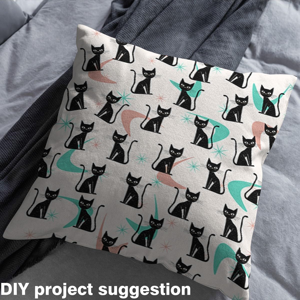 Lovely Cat Fabric by The Yard,Geometric Aesthetic Decor Fabric for Sewing Supplies,Mysterious Wild Animal Fabrics Soft Polyester No Stretch,Beige Black 1 Yard,36" L x 59" W image 3