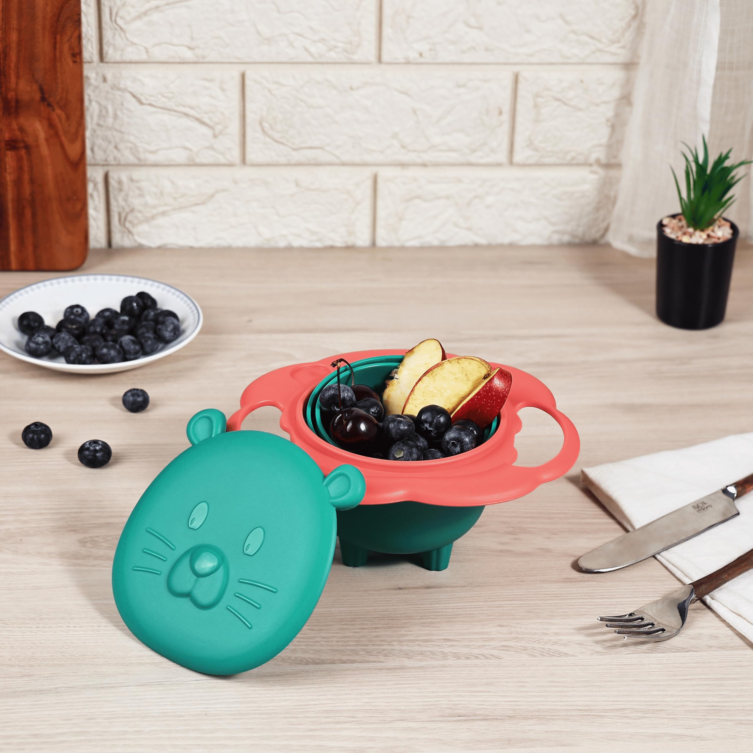 Zoonior 360° Anti Spill Gyro Bowl for Kids – Rotating Spill Proof Snack & Feeding Bowl with Lid | Toddler Snack Bowl for
