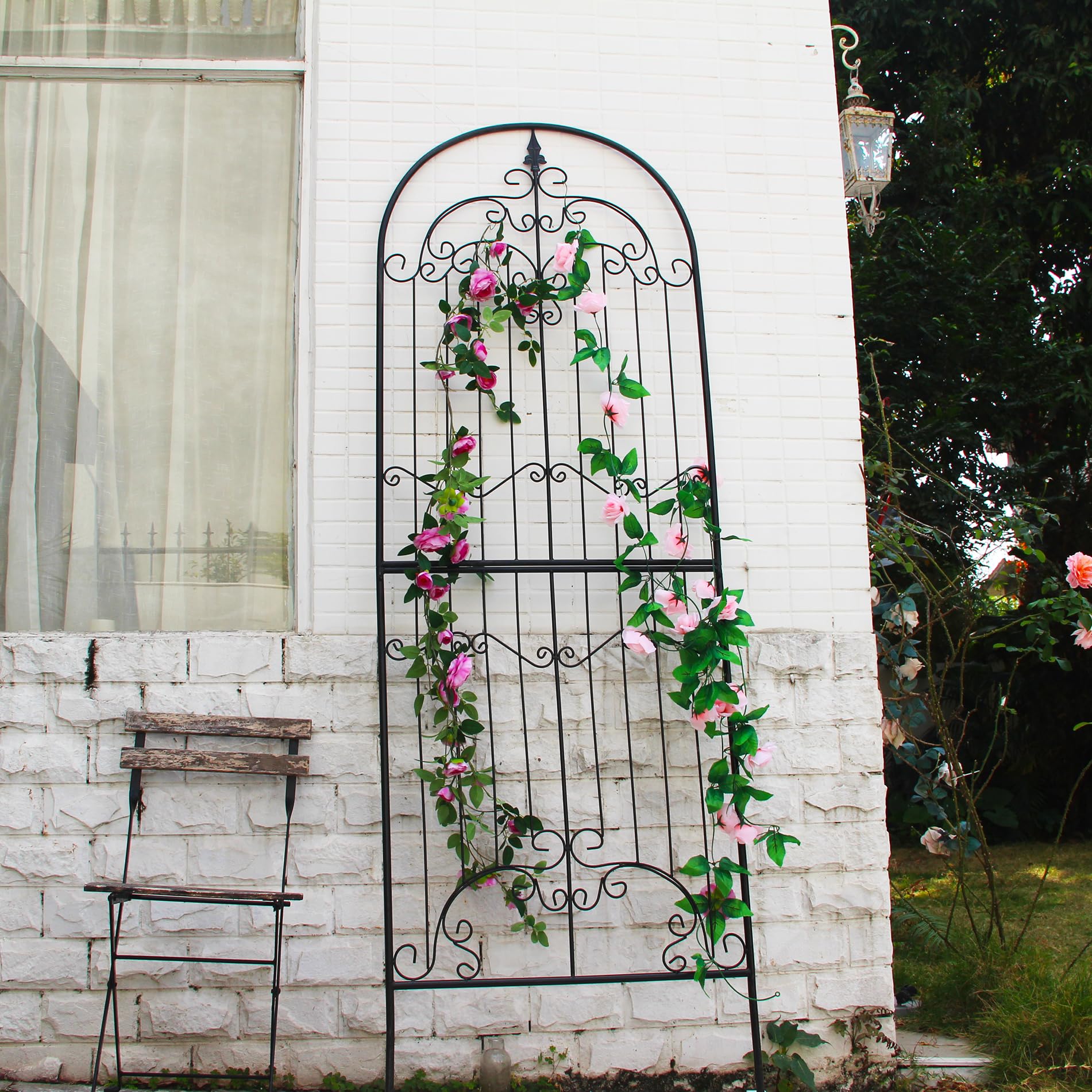 Traliccio In Metallo Per Giardino - 220 Cm Altezza X 74,9 Cm Larghezza - Ferro Battuto Verniciato A Polvere Nero - Per Rose, Clematide, Edera - 2