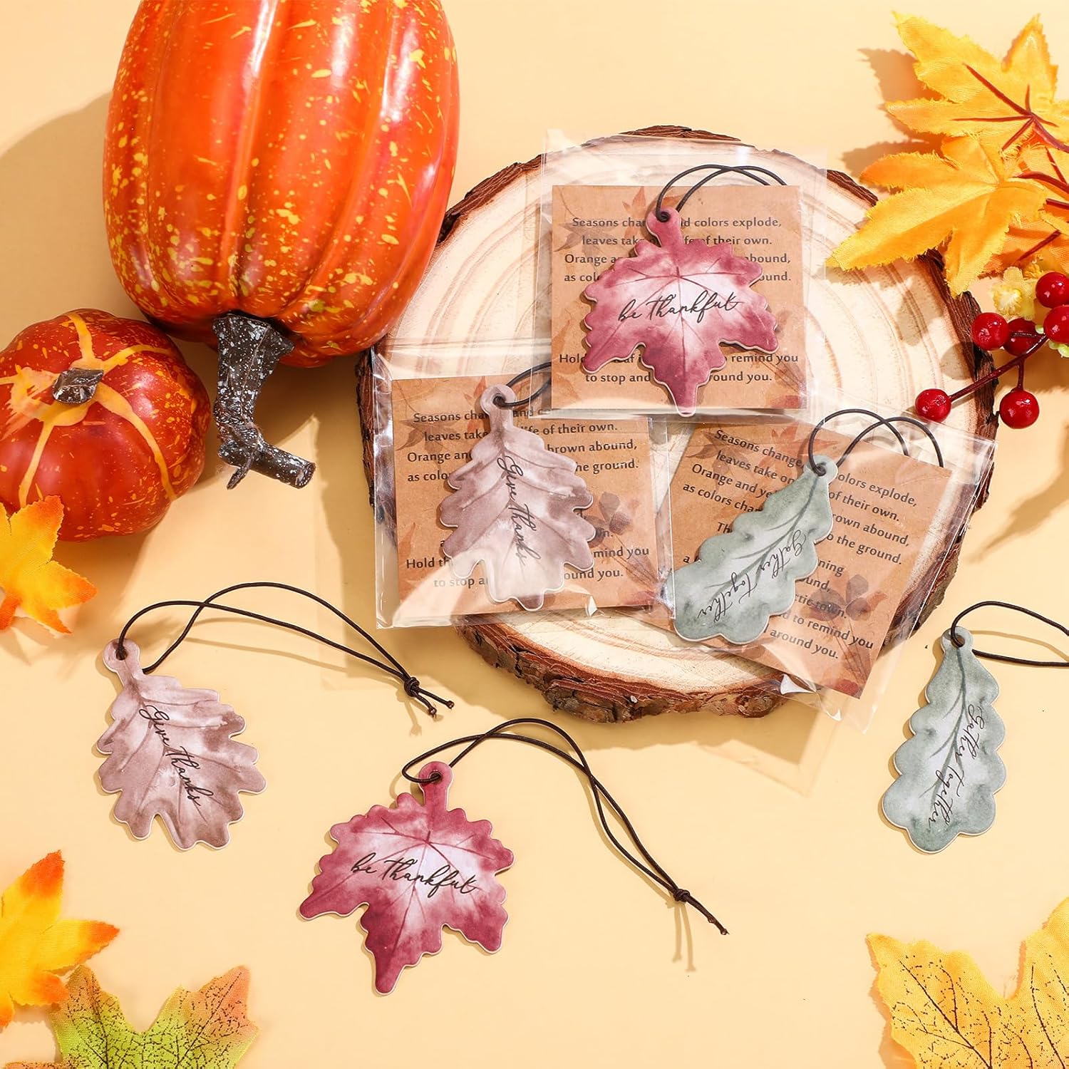 108 Sets Leaves Car Air Fresheners Bulk Maple Leaf Hanging Ornament Scented with Essential Oils Christmas Tree Decor for Men Women Coworkers Team Staff Office Car Party Supplies