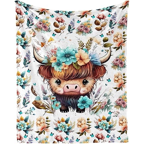 Highland Cow Blanket for Women Men, Cool Highland Cow Themed Design Printed Throw B...