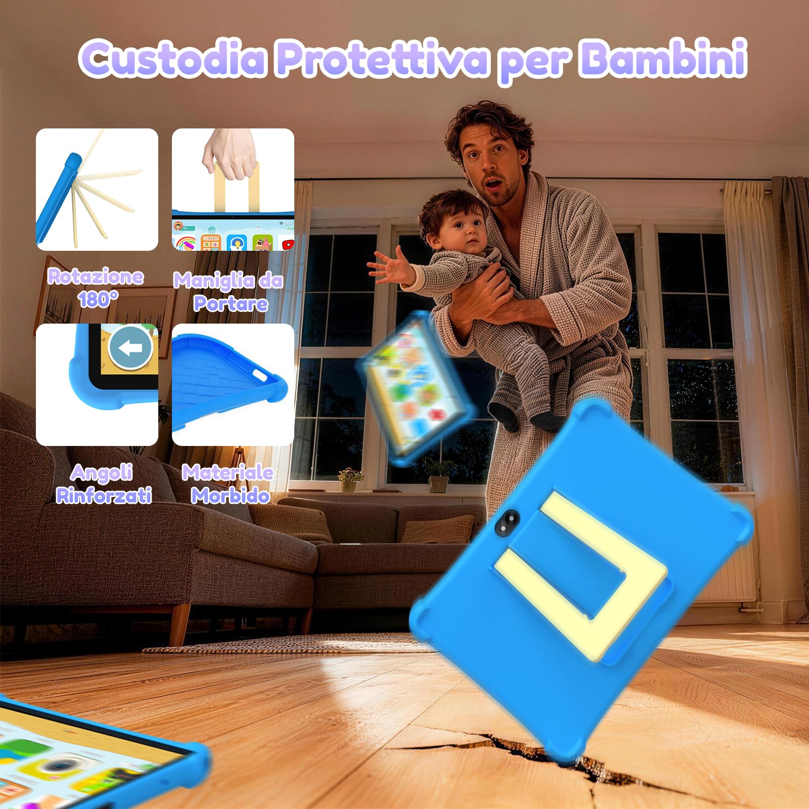 ALLDOCUBE iPlay 70 SE Tablet per Bambini 10 Pollici, Controllo Parentale iWAWA, 4G LTE Android 15, 7GB RAM+64GB ROM (TF 512GB), Batteria 5500mAh, 5G Wi-Fi, BT 5.0, GPS, Custodia Eva Inclusa - Blu