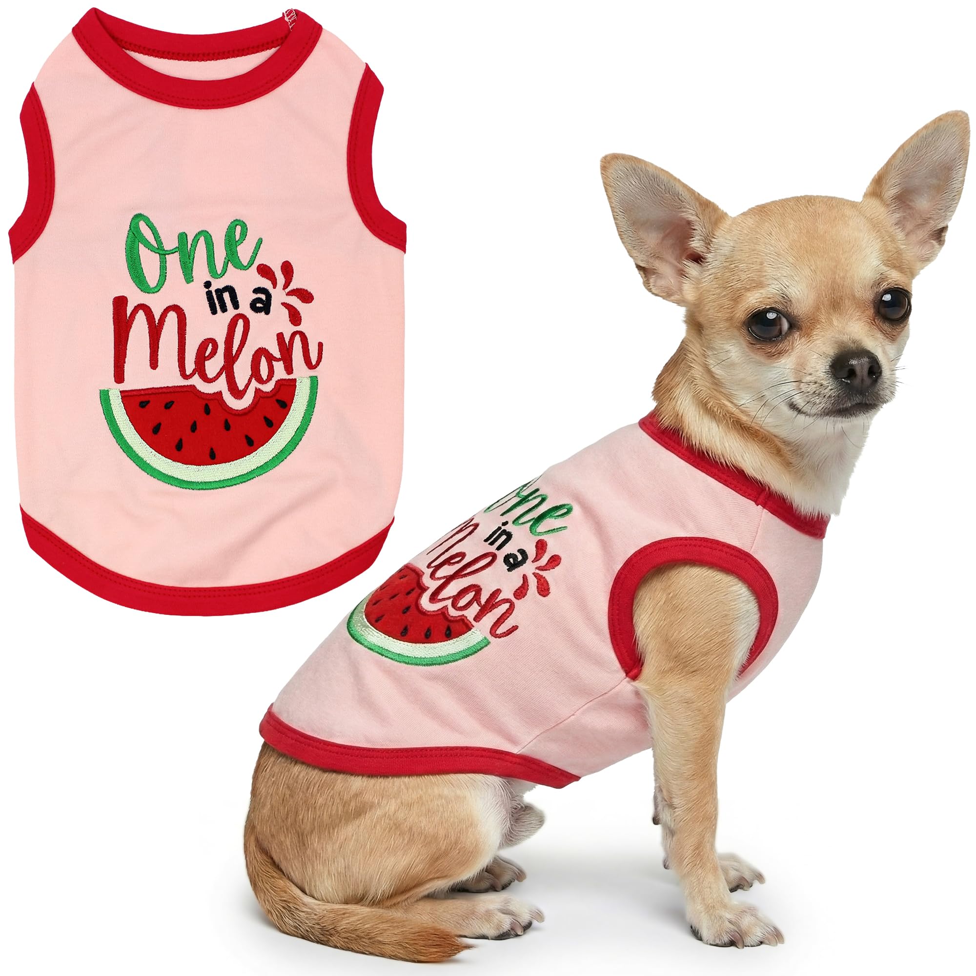 Parisian Pet Dog Shirt – 100% Cotton Shirts for Small Dogs – Pullover Sleeveless Puppy Vest – Breathable Cute Watermelon Pet Apparel – Pink Summer Dog Clothes - Stretchy T Shirts for Dogs