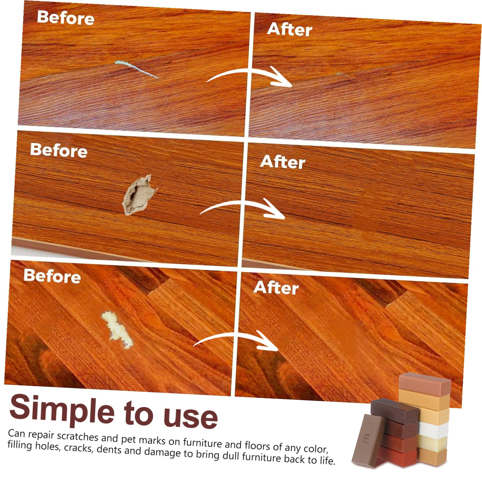 Kit di Riparazione Pavimenti in Legno Cera per Riempire Crepe e Uniformare Superfici, Set 1 per Laminato e Legno Massello