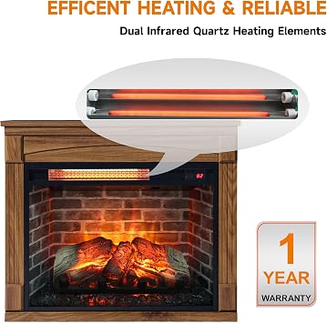 28 Electric Fireplace with Mantel, Freestanding Fireplaces with Realistic Flame & Logs, Remote Control, Timer, Adjustable 4 Flame Brightness, Indoor Fireplace for Living Room & Bedroom