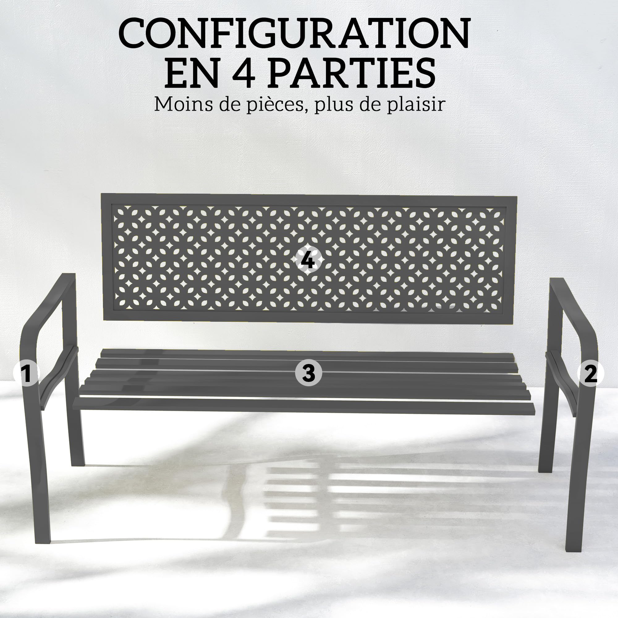 Outsunny Banc d'extérieur en métal, Banc 2 Places avec Dossier géométrique antirouille et accoudoirs, siège de Patio pour Balcon, terrasse, Parc, Gris foncé