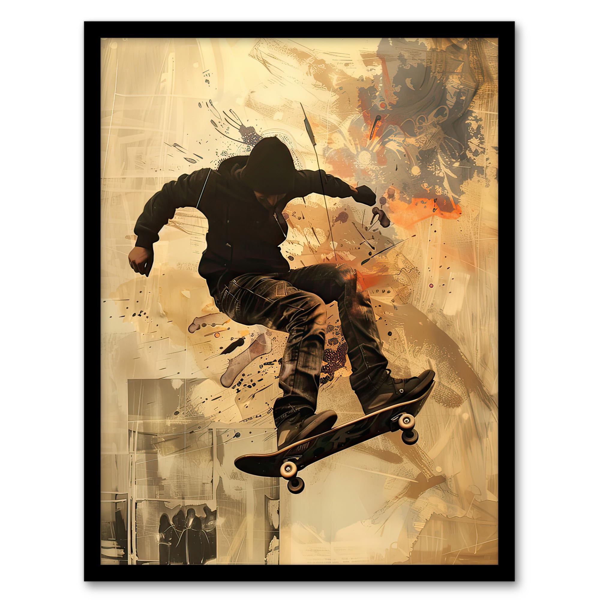 Skateboarder Portrait Street Art Framed Art Print - Beige - A4 - Artery8