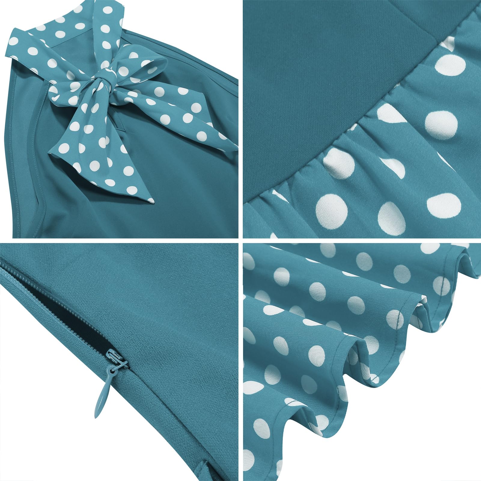 Robe vintage des années 1950 pour femme - Style rockabilly - Swing - Style Hepburn - Col rond - Style années 50 - Robe midi rétro - Robe midi - Pour cocktail, fête, soirée formelle, bal de