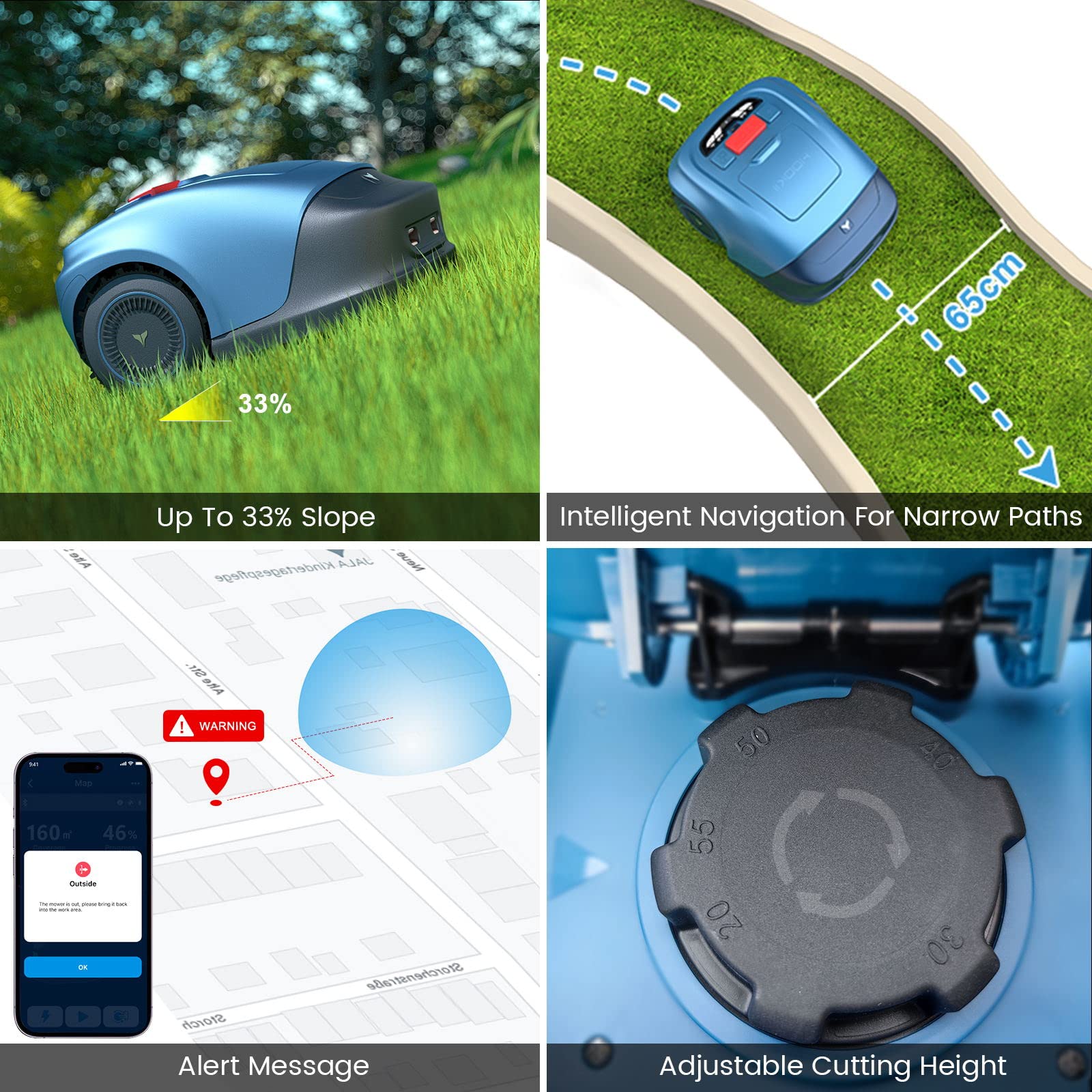 Neomow S Smart robot kosiarka do trawnika do 1000 m², akumulator o dużej pojemności 4400 mAh, szerokość cięcia 7,87", automatyczne ładowanie, z Bluetooth/WiFi, ładowarka w zestawie