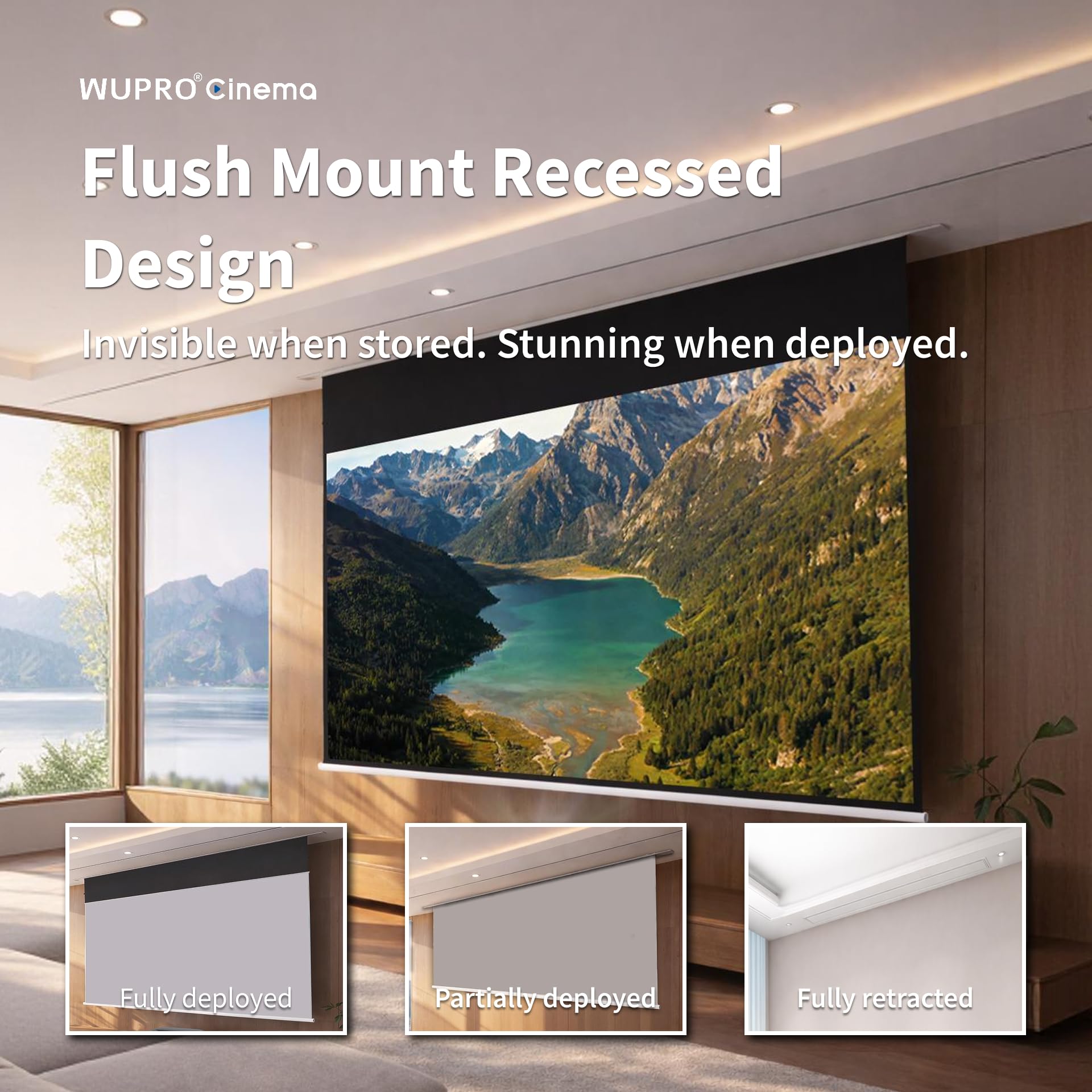 Cirrus CBSP Schermo di Proiezione 100 Pollici, Motorizzato da Incasso a Soffitto, ALR 4K/8K UHD, Compatibile con Proiettori UST, per Ambienti Luminosi C