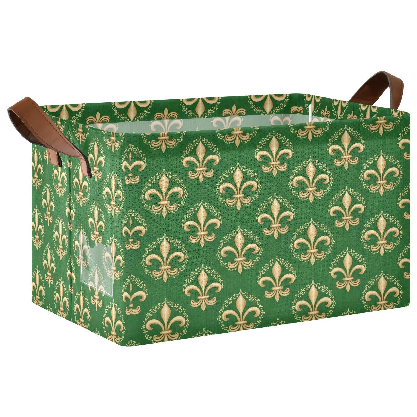 Ewusp Mardi Gras Storage Basket with Handles Waterproof Collapsible Storage Bin Closet Organiser Dog Toy Basket for Bedroom Nursery Office Home Organizing