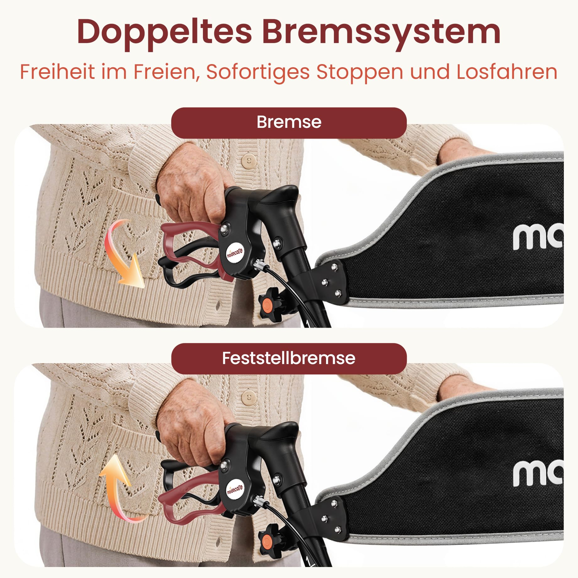 Rollator Faltbar und Leicht mit Sitz, Rollatoren für Senioren Klappbar, Schmal für Wohnung, Outdoor Walker, 20cm Reifen für All Gelände, 6-fach höhenverstellbar Griff, Aluminium, Rot